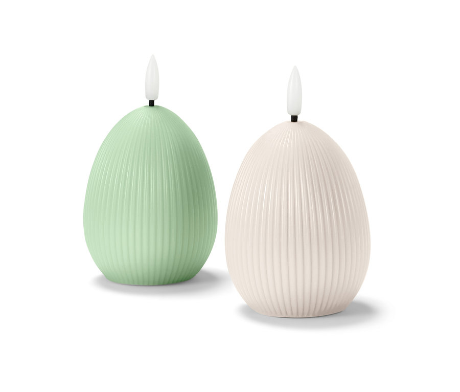 Deux bougies à LED en cire véritable en forme d'œuf.