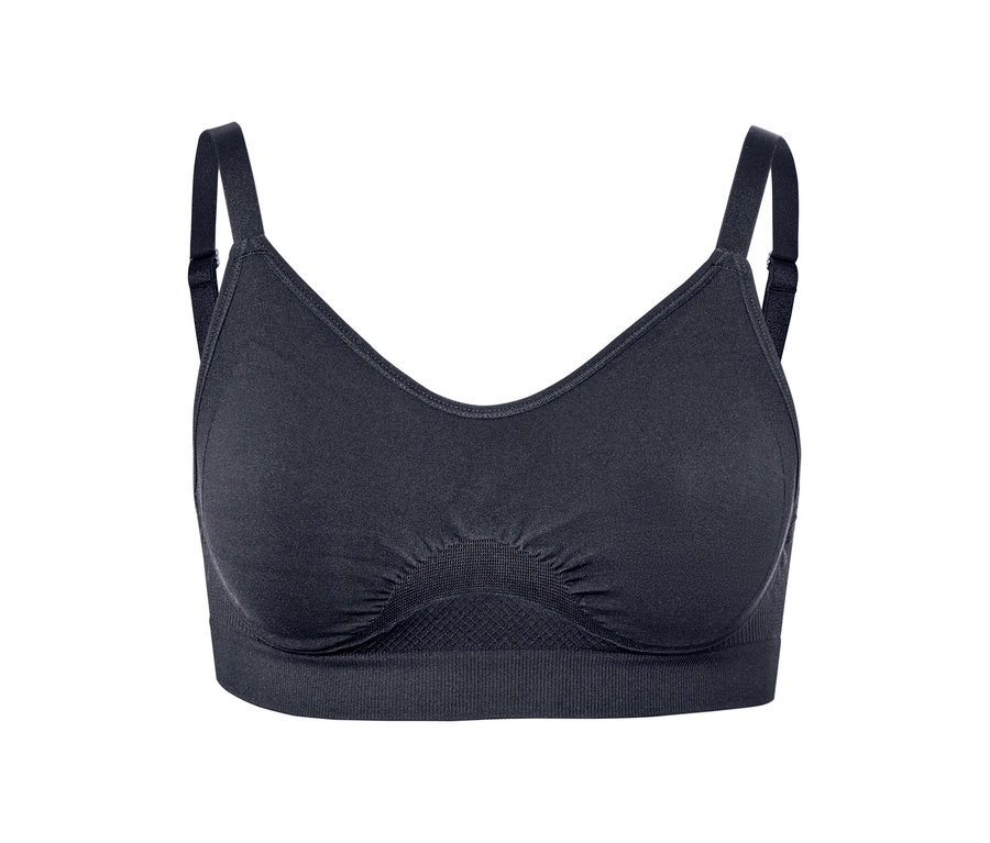 Soutien-gorge de sport sans coutures bleu sur fond blanc.