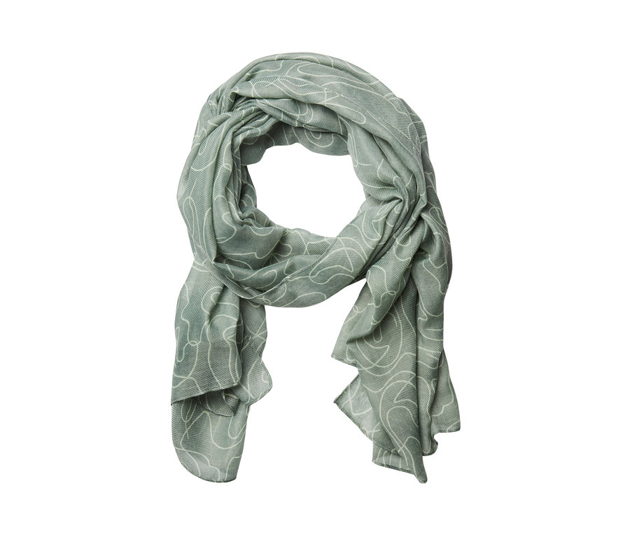 Écharpe tissée verte avec imprimé.