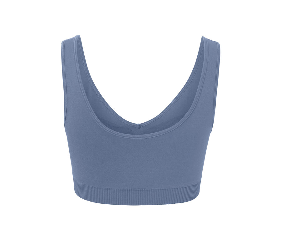 Gros plan d'une brassière de sport Seamless bleue.