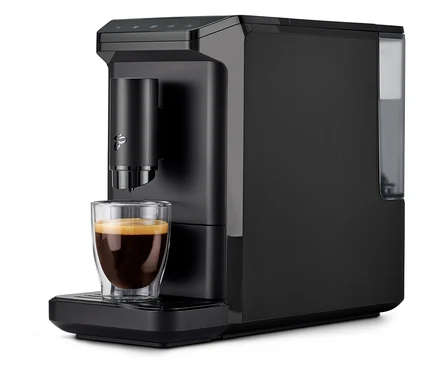 Une machine à café noire « Esperto mini » avec une tasse de café.