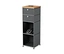 Commode étroite en métal gris « CN3 » avec plateau en bois et 2 tiroirs. Un casque est posé dans le compartiment ouvert.