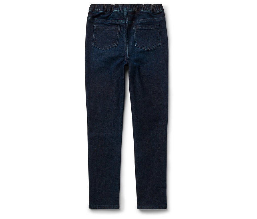 Jean bleu marine avec taille élastique et poches arrière.