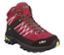 Une chaussure de randonnée rouge CMP avec des accents noirs, des lacets et un logo.
