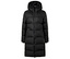 Manteau long noir à capuche avec fermeture éclair au centre.