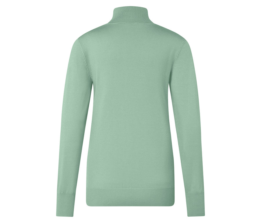 Vue arrière d'un pull à col roulé vert clair.