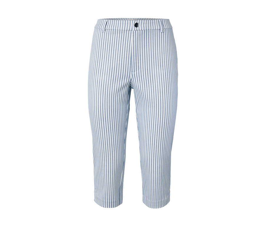 Un pantalon en sergé stretch 3/4 rayé.
