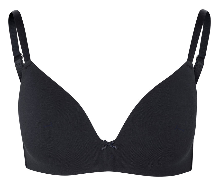 Soutien-gorge noir avec de fines bretelles et un nœud au centre.