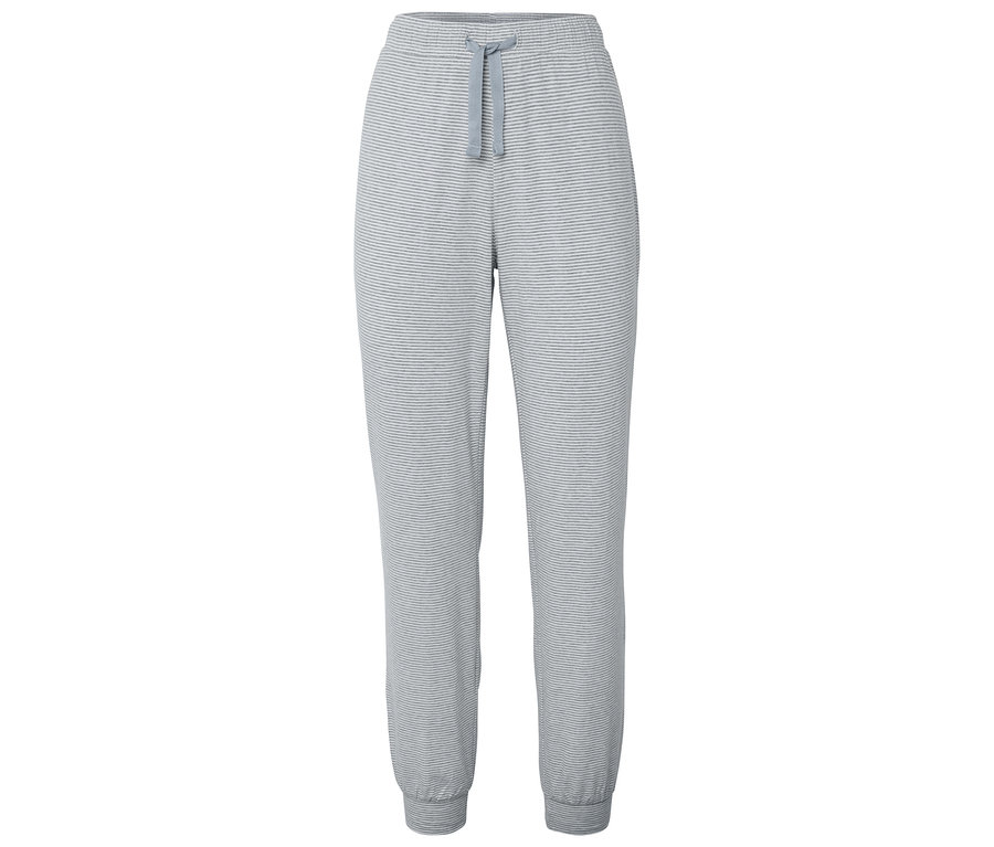 Pantalon de pyjama gris-blanc à rayures.