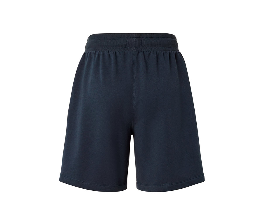 Bermuda sweatshort bleu marine sur fond blanc.