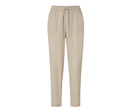 Pantalon en lin couleur sable avec cordon de serrage à la taille.