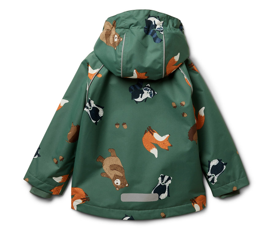 Veste verte à capuche avec motif d'animaux.
