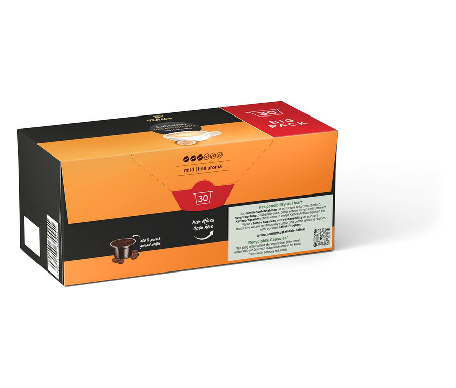 Un paquet de capsules de café orange et noir.