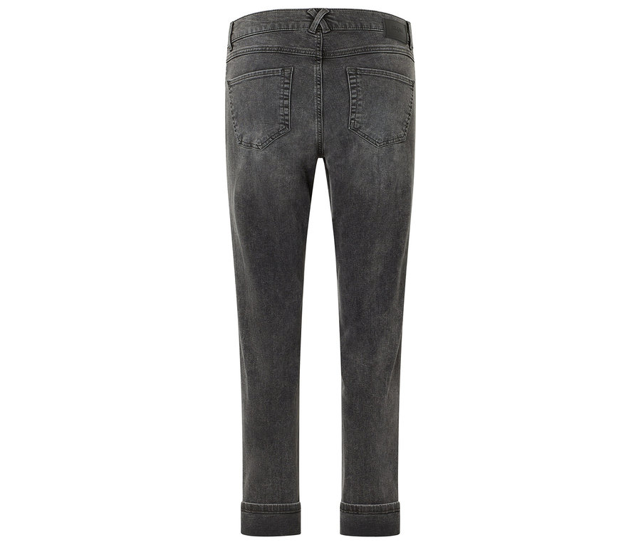 Vue détaillée de l'arrière d'un jean gris.