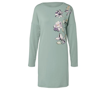 Robe vert clair à manches longues avec imprimé floral.