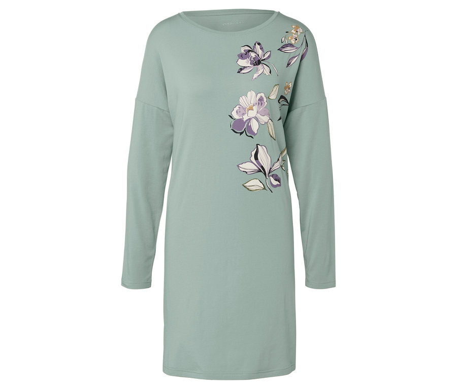 Robe vert clair à manches longues avec imprimé floral.