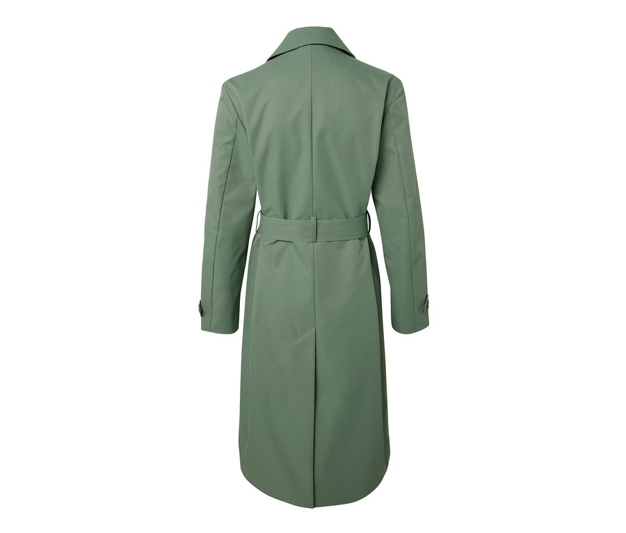 Vue arrière d'un trench-coat vert clair.