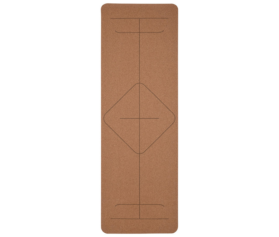 Tapis de yoga marron avec marquages.