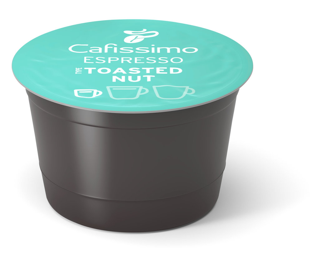 Une capsule Cafissimo Flavoured Espresso - Toasted Nut sur fond blanc.