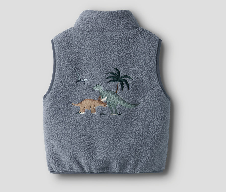 Veste en teddy grise NAME IT avec broderie dinosaure et palmier.
