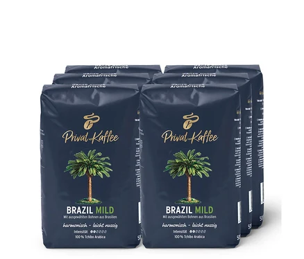 Six paquets de café en grains Privat Kaffee Brazil Mild – 6x 500 g.