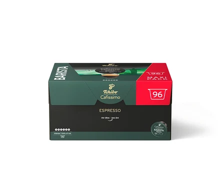 Un paquet de 96 capsules de café Tchibo Cafissimo Barista Espresso Brasil.