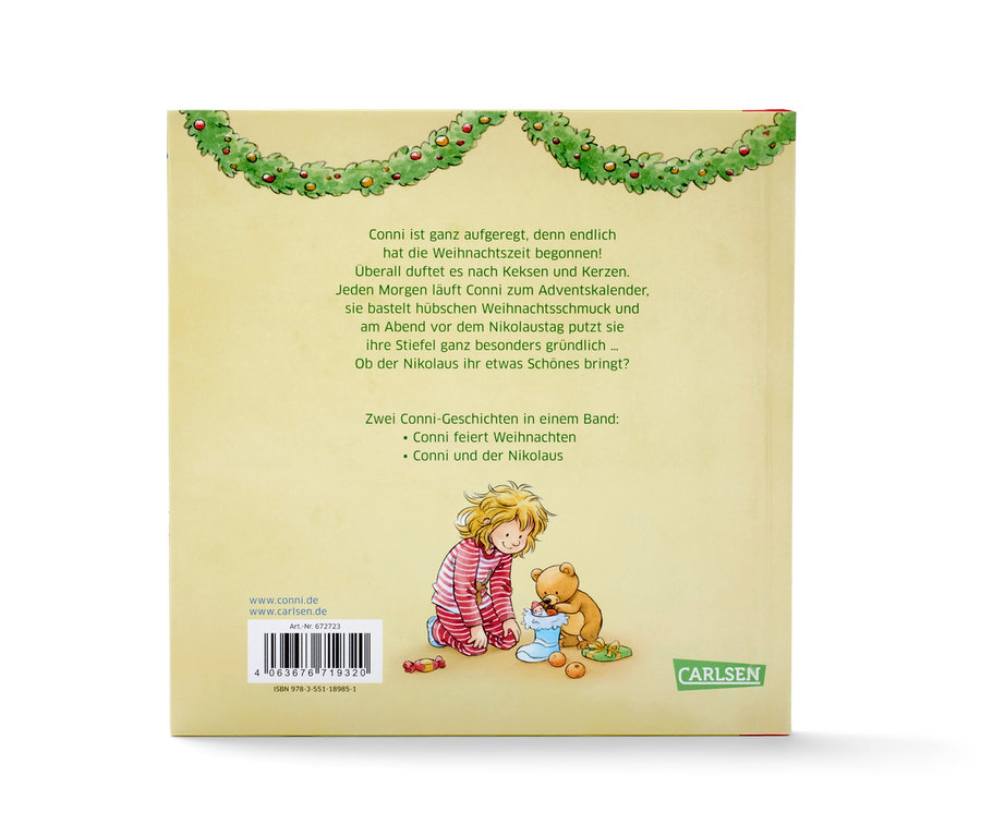 Illustration d'un livre pour enfants avec une fille et un ours en peluche près d'une chaussette de Noël.
