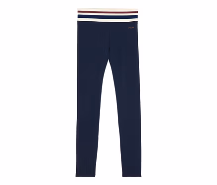 Legging de sport pour femme FILA côtelé bleu marine avec taille rayée et logo.