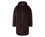 Long manteau en tissu éponge marron avec capuche et fermeture éclair.