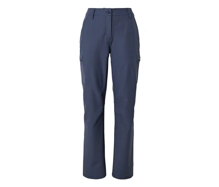 Un pantalon cargo bleu foncé avec une fermeture boutonnée et zippée, des passants de ceinture et des poches latérales, présenté à plat sur un fond blanc.