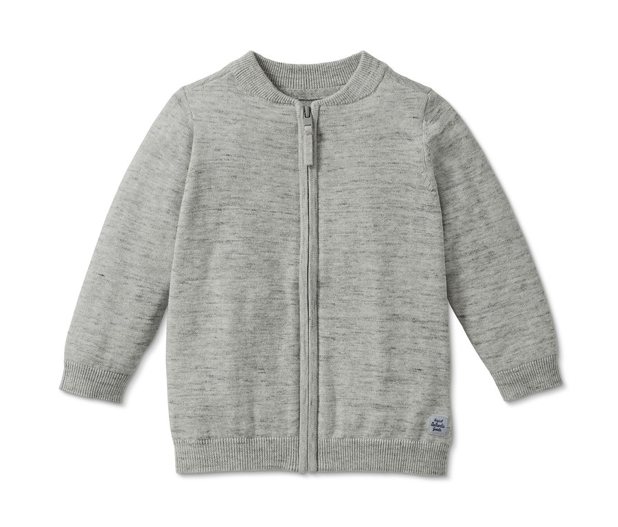 Veste en maille grise avec fermeture éclair.