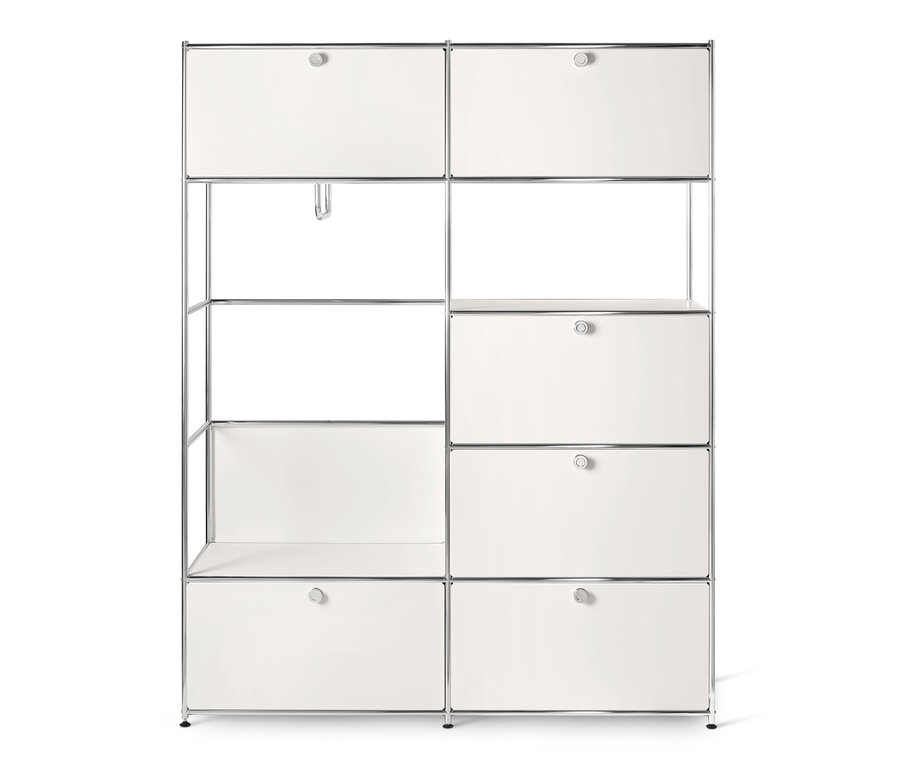 Système d'armoires en métal « CN3 » blanc avec étagères et tiroirs.
