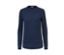 Gros plan sur un pull en maille bleu chiné.