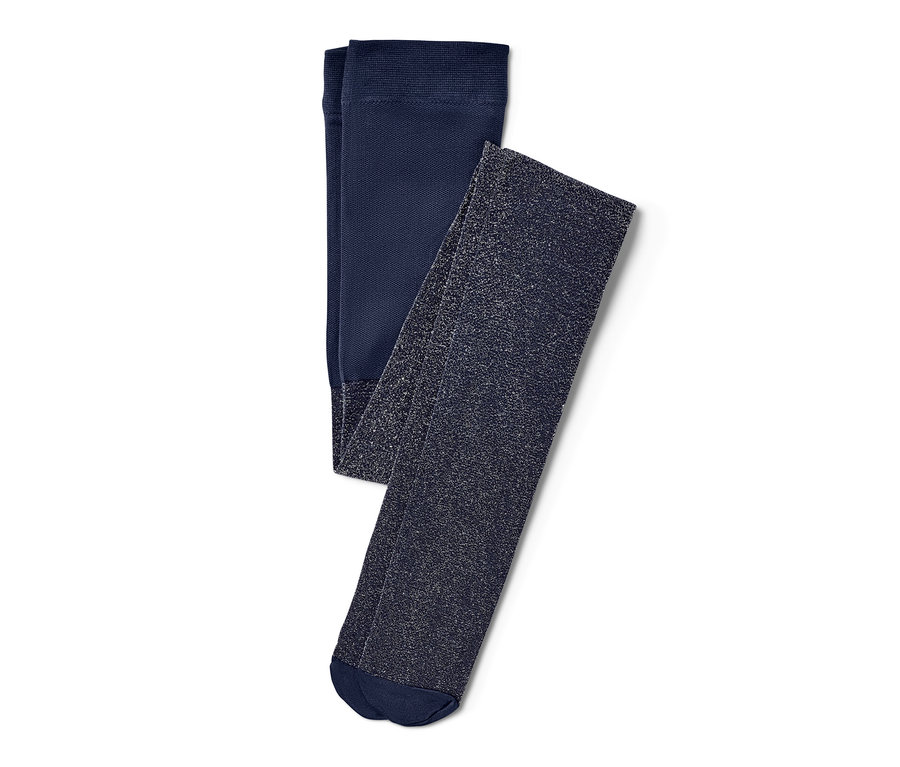 Deux paires de collants enfant, un uni et un scintillant.