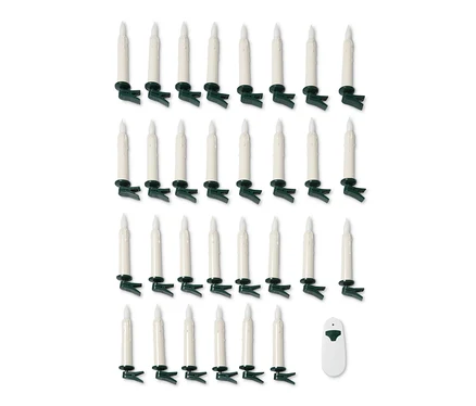 Quatre rangées de 30 bougies LED pour sapin de Noël avec clips et télécommande.