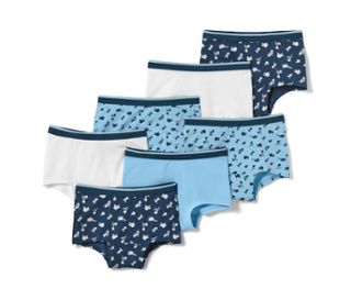 2x bleu foncé et 2x bleu clair à imprimé floral, 1x bleu clair, 1x bleu foncé, 1x blanc