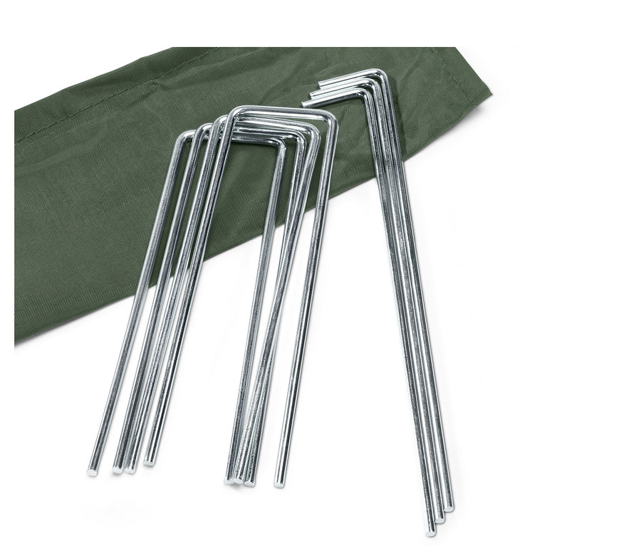 Piquets pour serre de protection à adosser et housse verte.