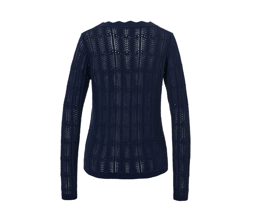 Jaquette en maille bleu marine à motif ajouré.