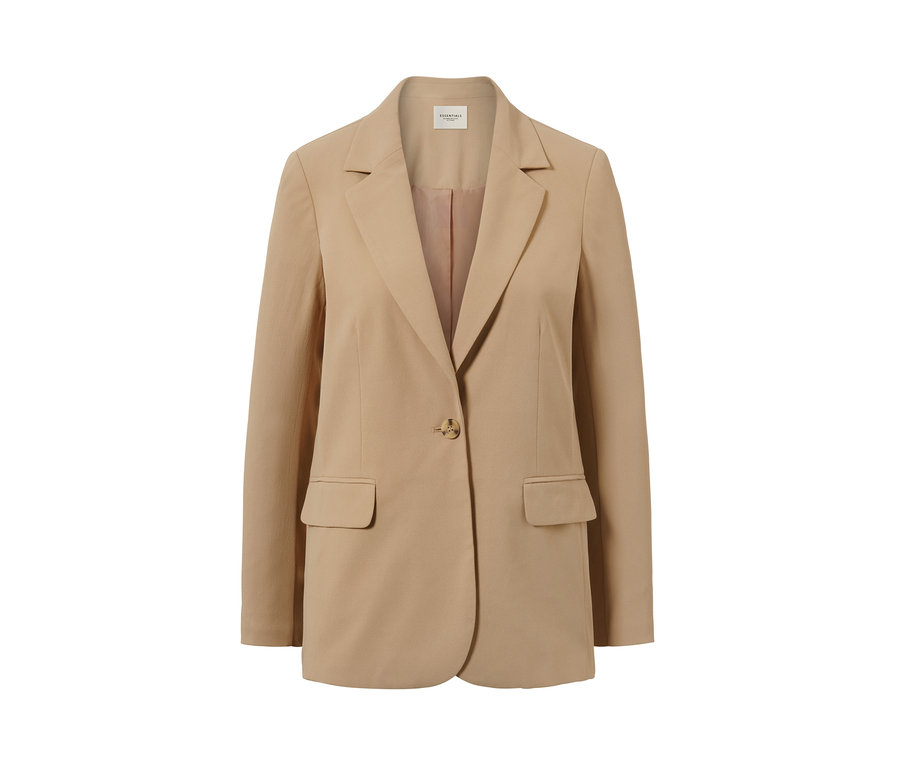 Un blazer en toile beige avec un bouton.