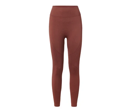 Un legging de sport fonctionnel 7/8 sans coutures marron sur fond blanc.