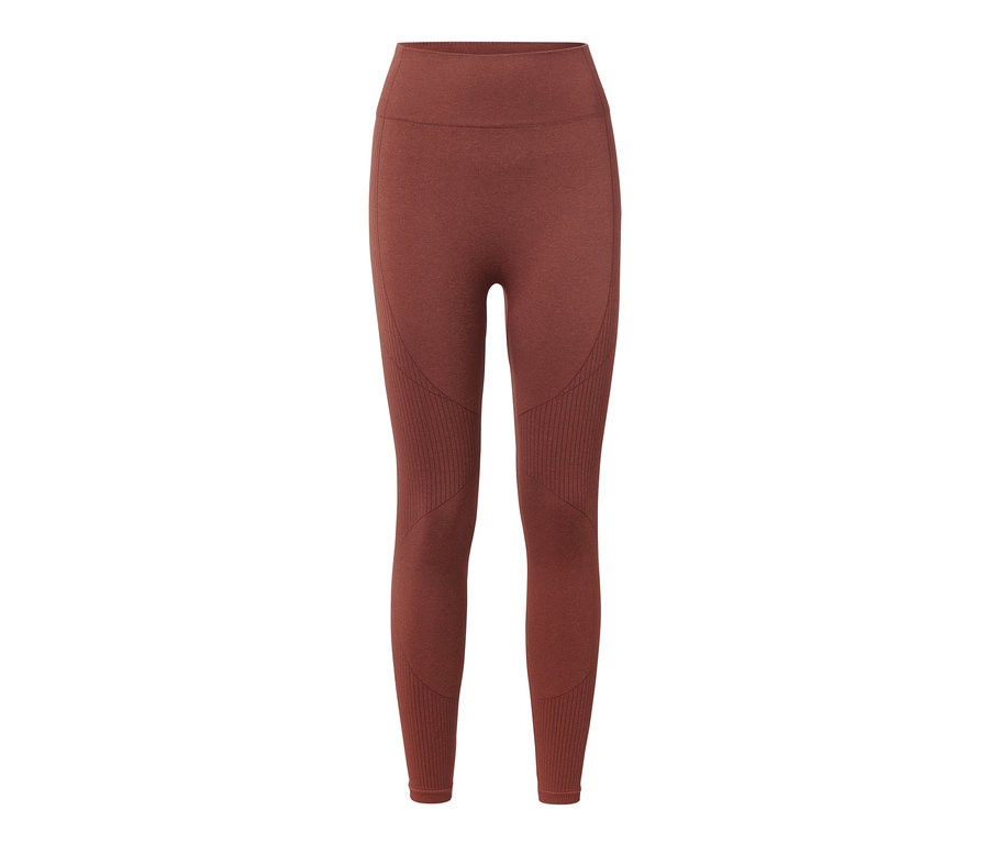 Un legging de sport fonctionnel 7/8 sans coutures marron sur fond blanc.