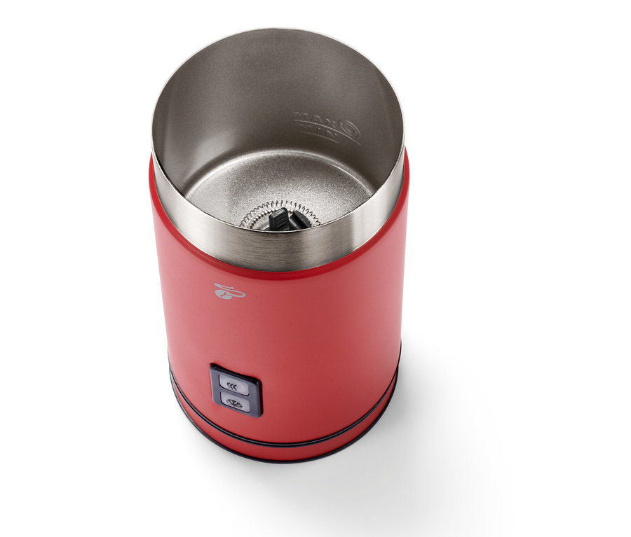 Mousseur à lait électrique rouge.