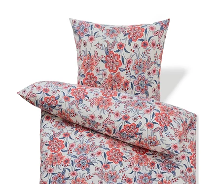 Parure de lit en renforcé crème, taille normale et grande taille, avec motif floral.