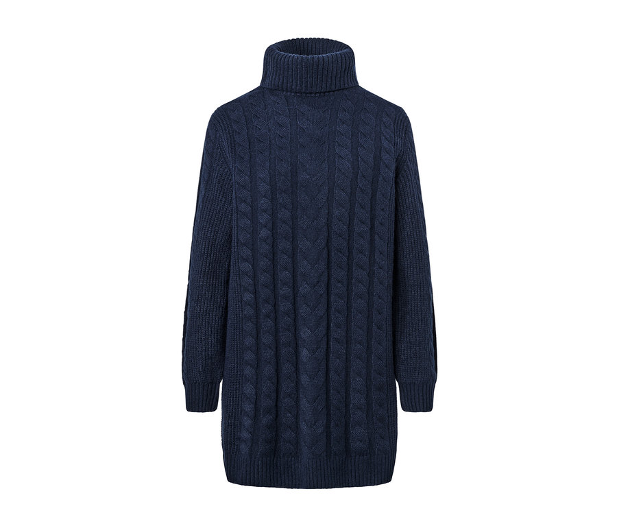 Long pull en maille bleu avec torsades.