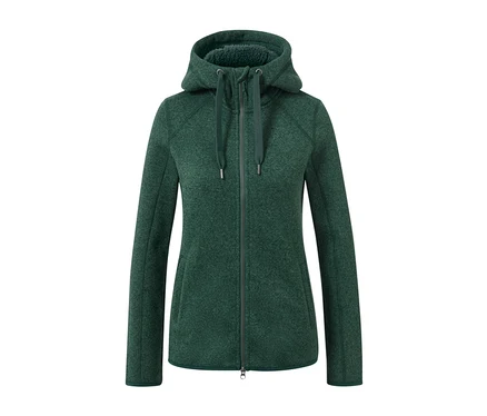 Jaquette en maille polaire à capuche vert chiné.