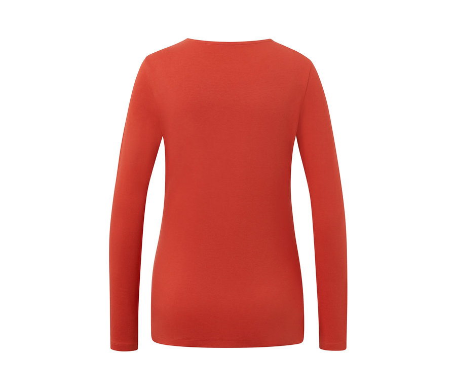 Vue arrière d'un t-shirt orange à manches longues.