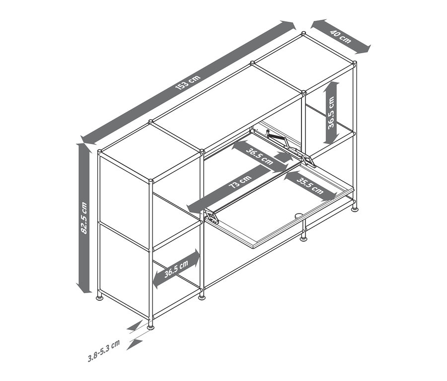 Dimensions du buffet « CN3 » avec 2 compartiments relevables.