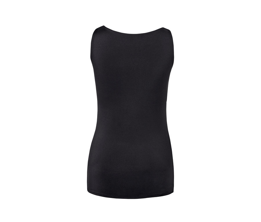 Vue détaillée de dos d'un haut de sport noir avec soutien-gorge intégré.