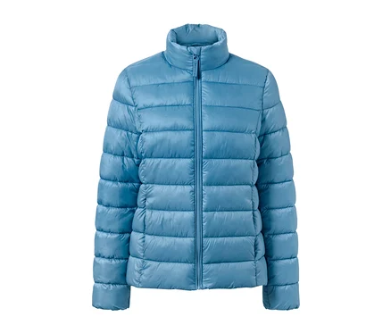 Veste matelassée bleu clair avec fermeture éclair.
