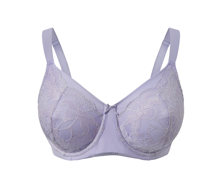 Soutien-gorge minimiseur violet avec dentelle.